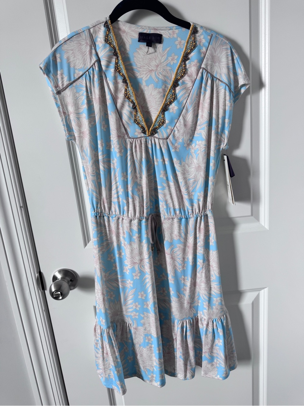 NWT-Hale Bob Light Blue Floral Summer Dress with Blush Print-XS